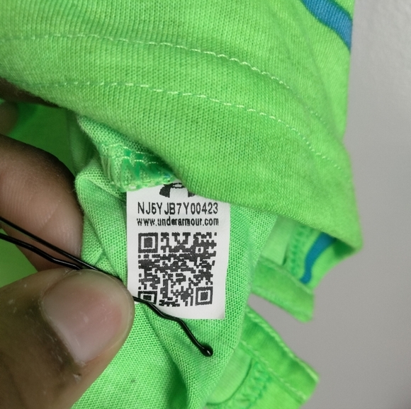 Under Armour Men's Green Polo with Navy Stripes - Picture 3 of 4